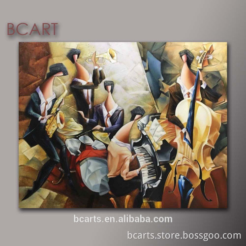 Abstract figurative canvas art painting , handpainted painting with music topic